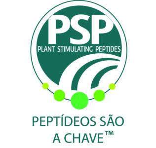 Logotipo PSP – Peptídeos Estimulantes de Plantas com o slogan “Peptídeos são a chave”