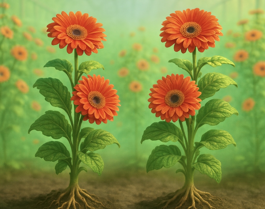 Gerbera flower treated with calcium biostimulant